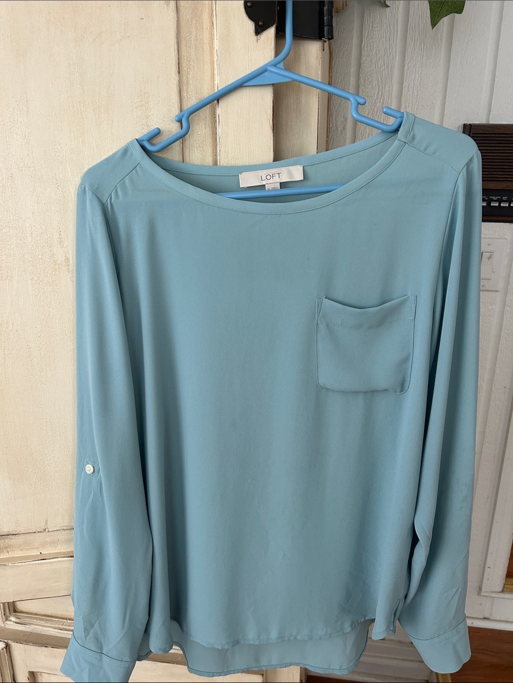 LOFT Sky Blue Long Sleeve Pocket Blouse